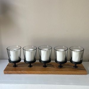 candleholder/wood/glass